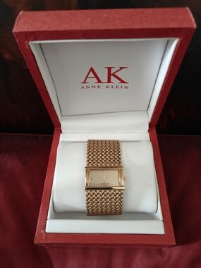 Anne Klein Gold Tone Mesh Bracelet Watch With Diamond